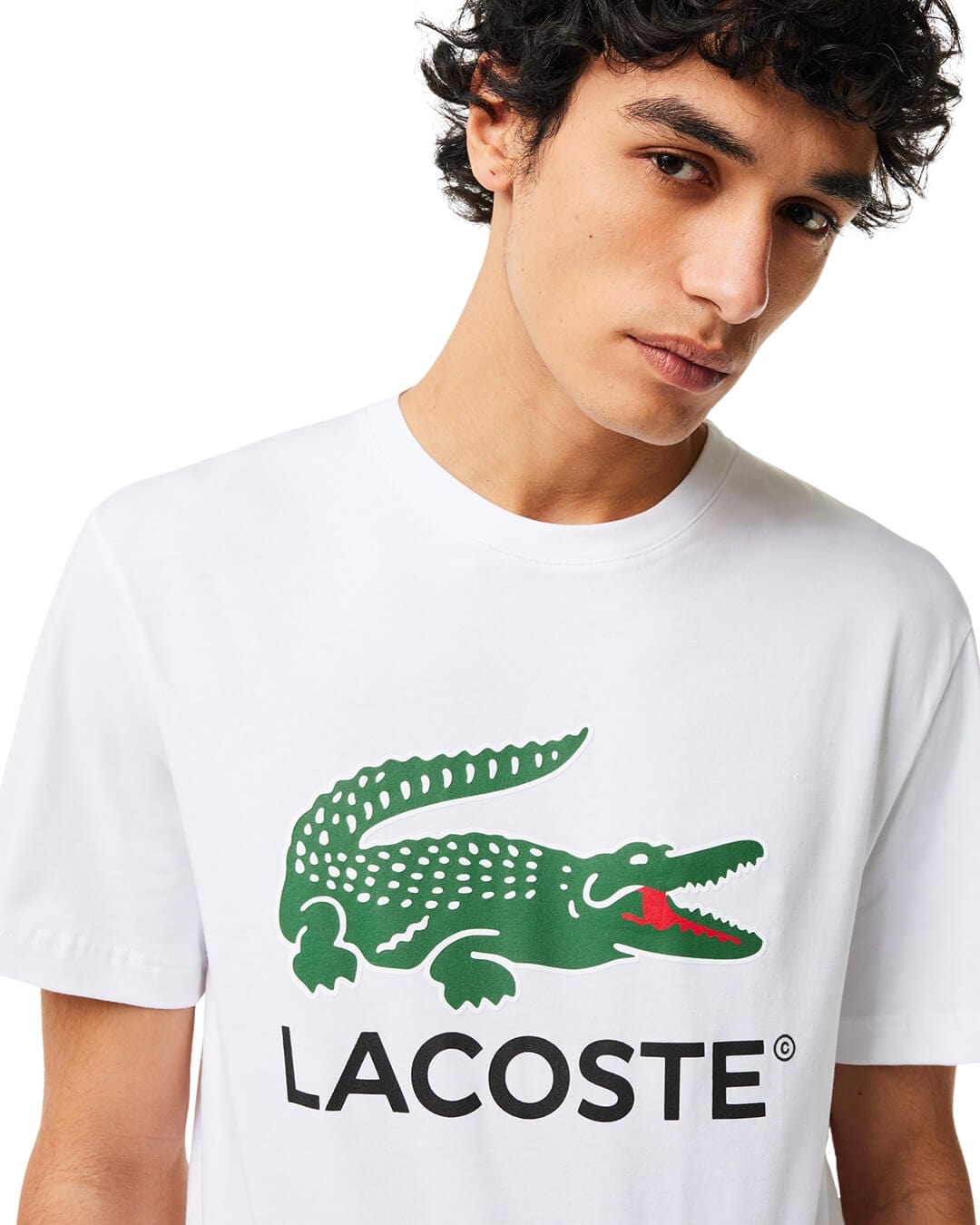 Lacoste T-Shirts Lacoste White Cotton Jersey Signature Print T-shirt