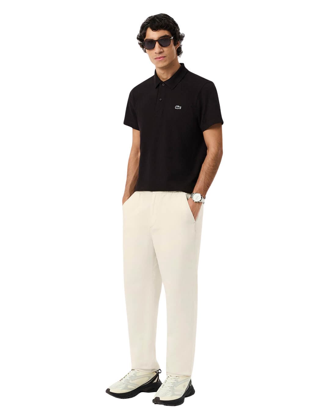 Lacoste Trousers Lacoste Cream Men'S Regular Fit Cotton Linen  Trousers