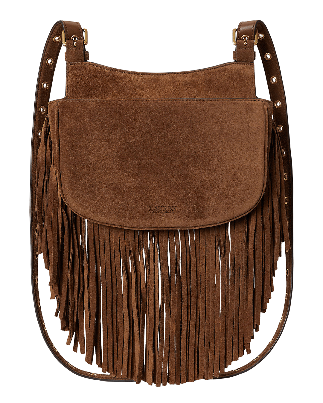 Lauren Bags ONE Lauren Brown Lauren Fringe-Trim Medium Marcy Crossbody Bag Brown