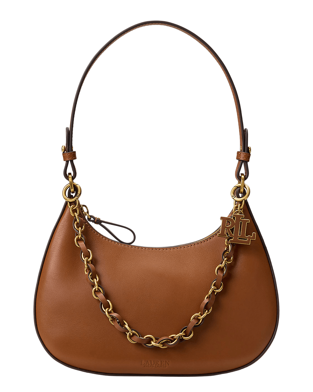 Lauren Bags ONE Lauren Brown Lauren Leather Medium Marcy Zip Shoulder Bag Brown