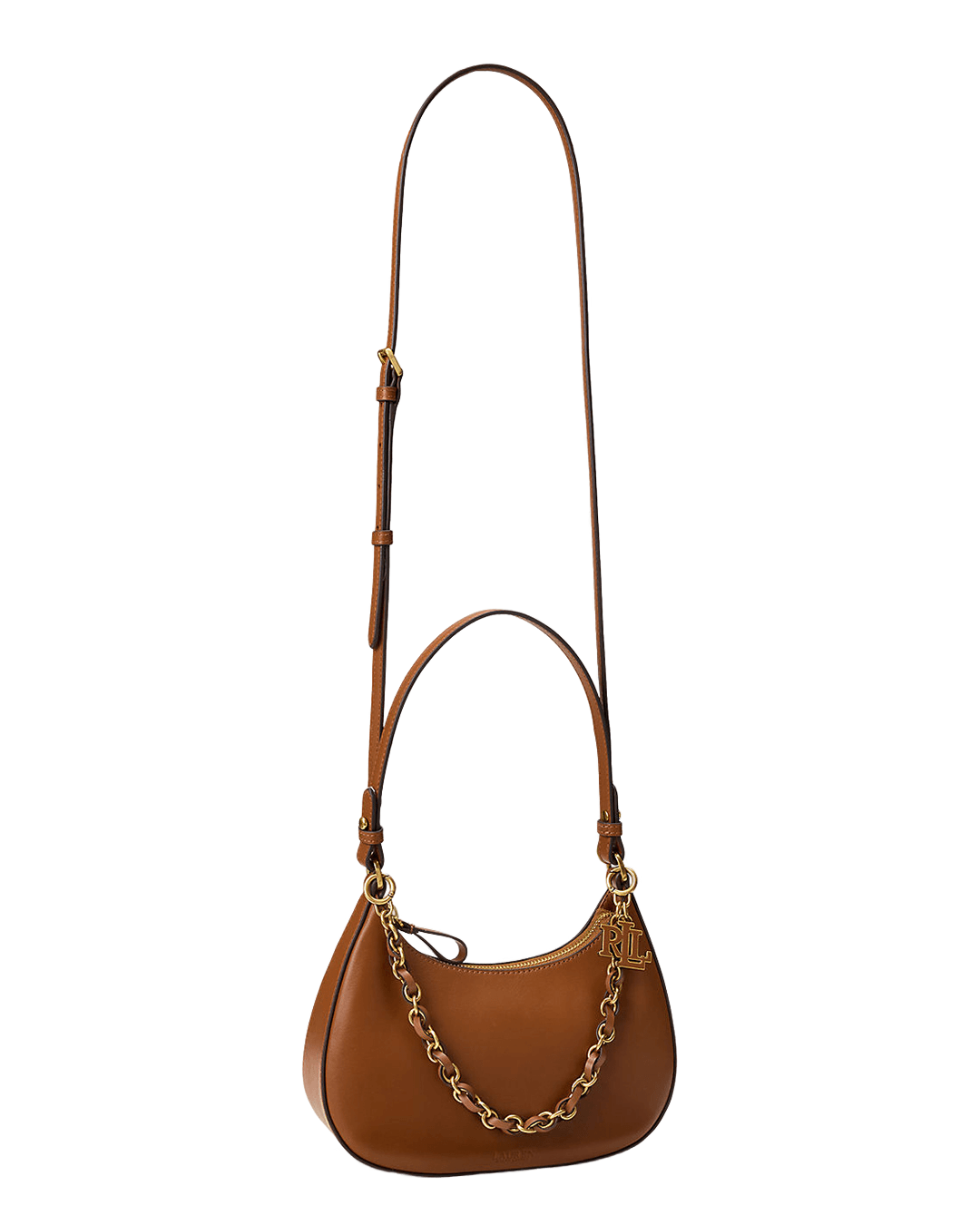 Lauren Bags ONE Lauren Brown Lauren Leather Medium Marcy Zip Shoulder Bag Brown