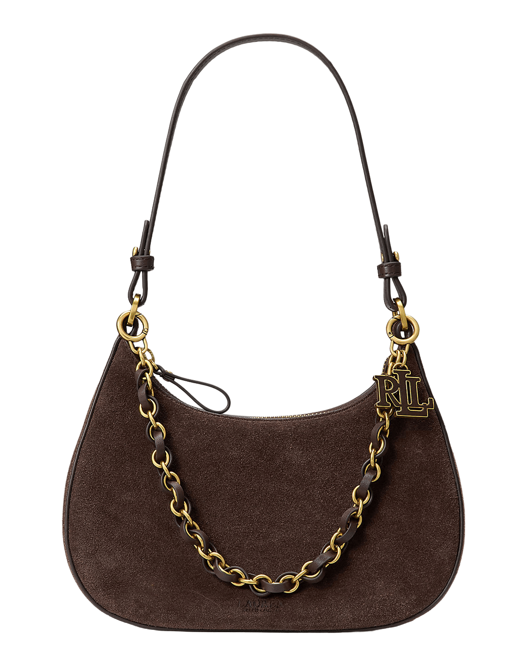 Lauren Bags ONE Lauren Brown Lauren Suede Medium Marcy Zip Shoulder Bag Brown