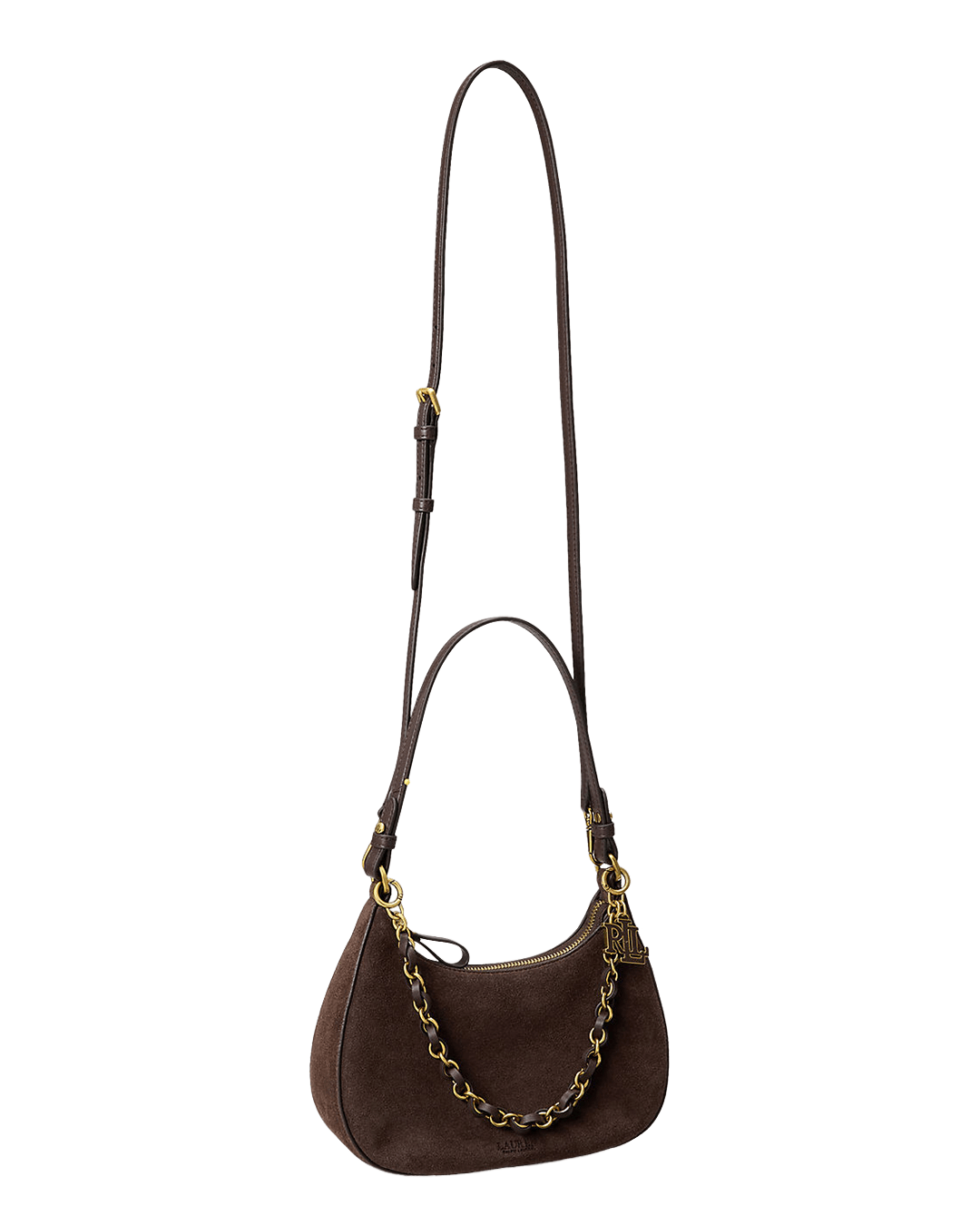Lauren Bags ONE Lauren Brown Lauren Suede Medium Marcy Zip Shoulder Bag Brown