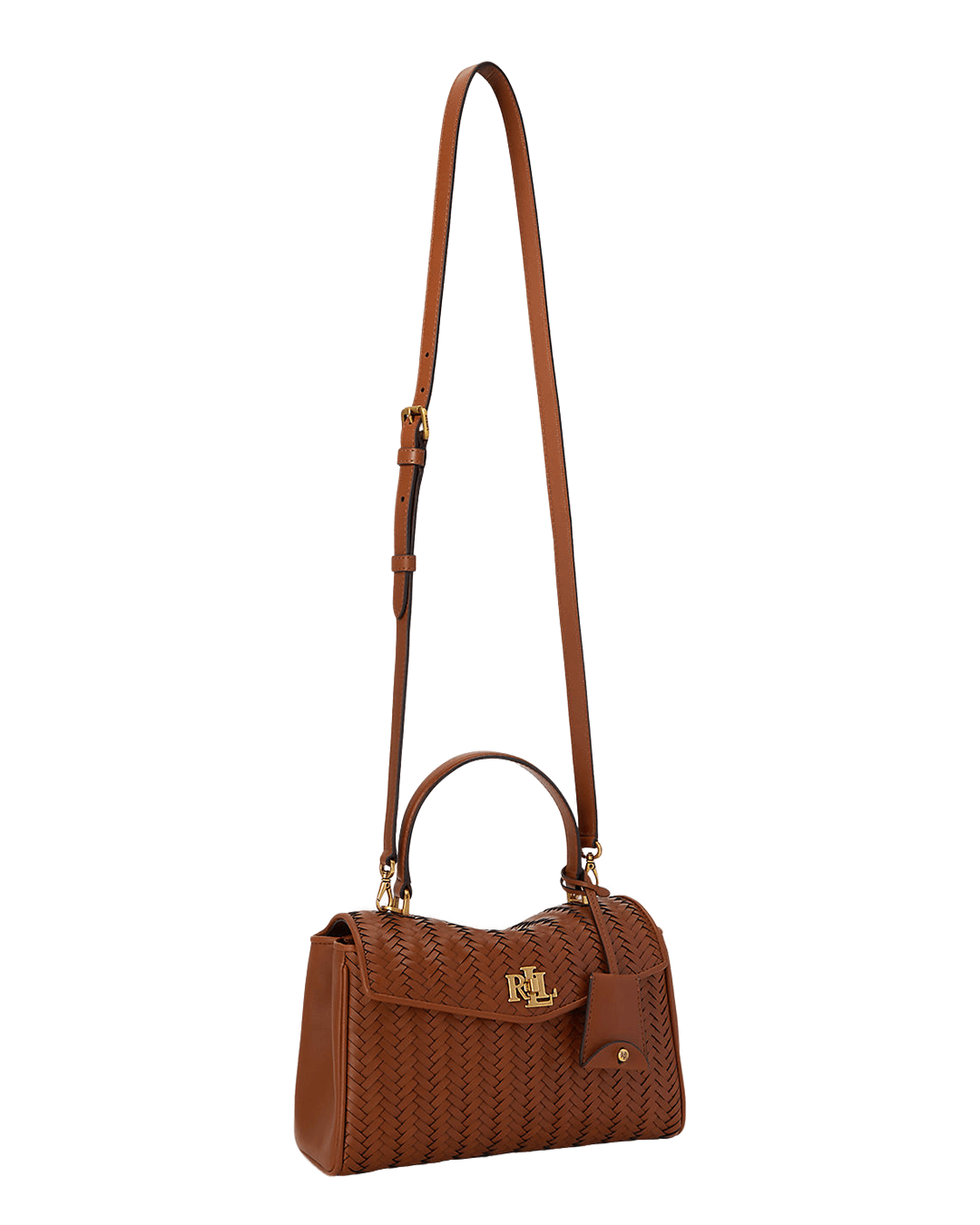 Lauren Bags ONE Lauren Brown Lauren Woven Leather Small Farrah Soft Satchel Brown