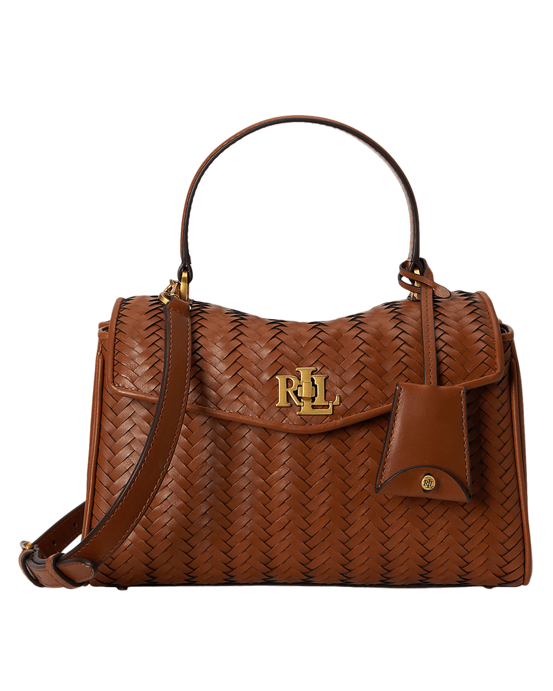 Lauren Bags ONE Lauren Brown Lauren Woven Leather Small Farrah Soft Satchel Brown