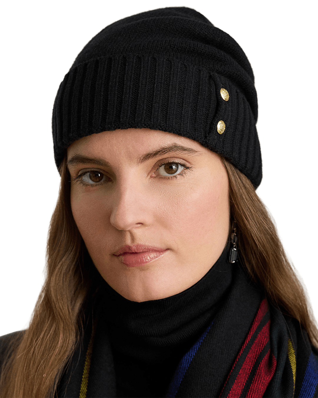 Lauren Beanies ONE Lauren Black Lauren Button-Trim Knit Beanie Black