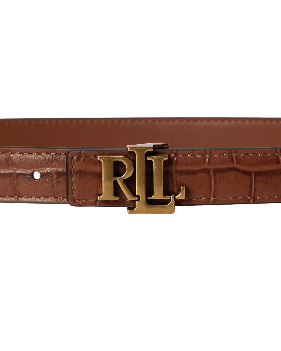 Lauren Belts Lauren Brown Lauren Logo Reversible Embossed Skinny Belt Brown