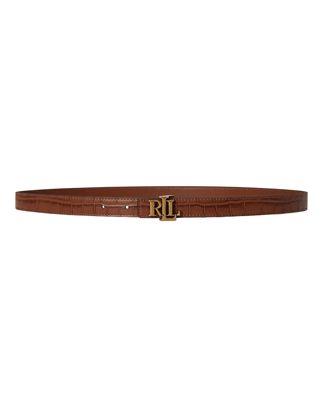 Lauren Belts Lauren Brown Lauren Logo Reversible Embossed Skinny Belt Brown