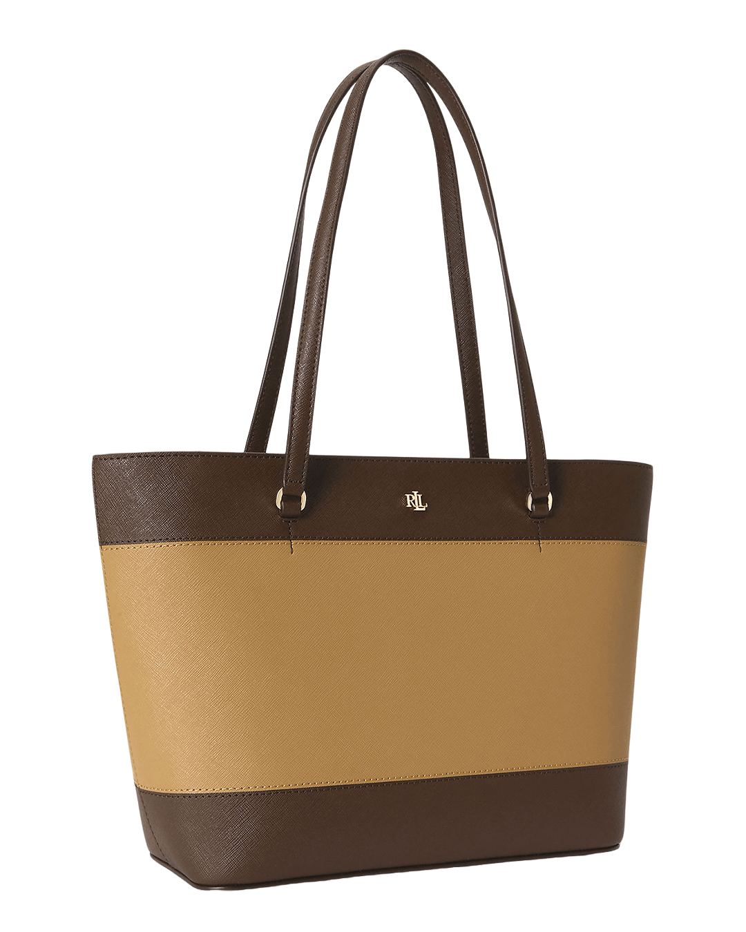 Lauren By Ralph Lauren Bags ONE Lauren by Ralph Lauren Brown Striped Leather Medium Karly Tote Bag