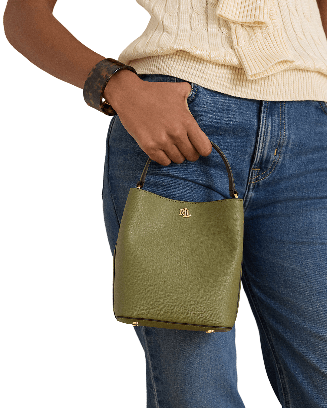 Lauren By Ralph Lauren Bags ONE Lauren by Ralph Lauren Green Crosshatch Small Reese Bucket Bag