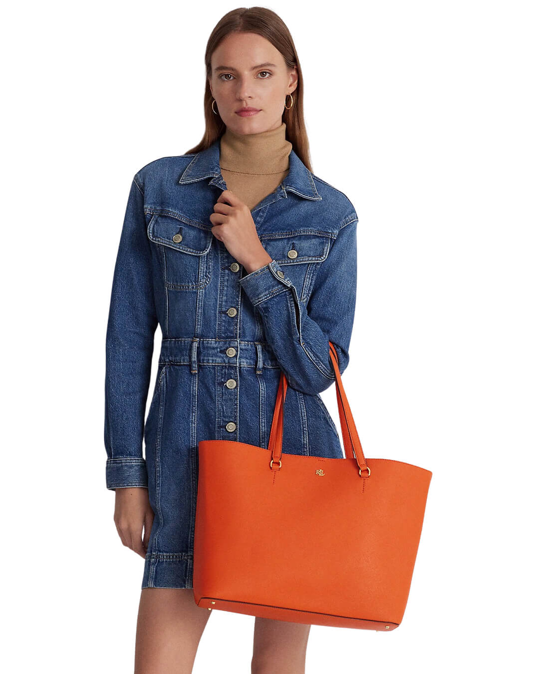 Lauren By Ralph Lauren Bags One Size Lauren by Ralph Lauren Orange Crosshatch Leather Large Karly Tote