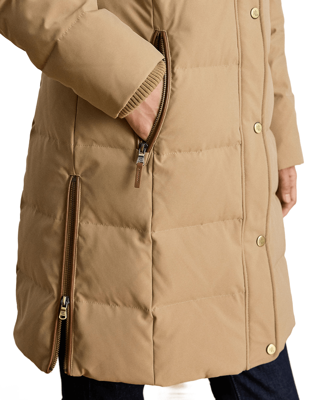 Lauren By Ralph Lauren Coats Lauren by Ralph Lauren Beige Faux-Fur-Trim Hooded Down Coat