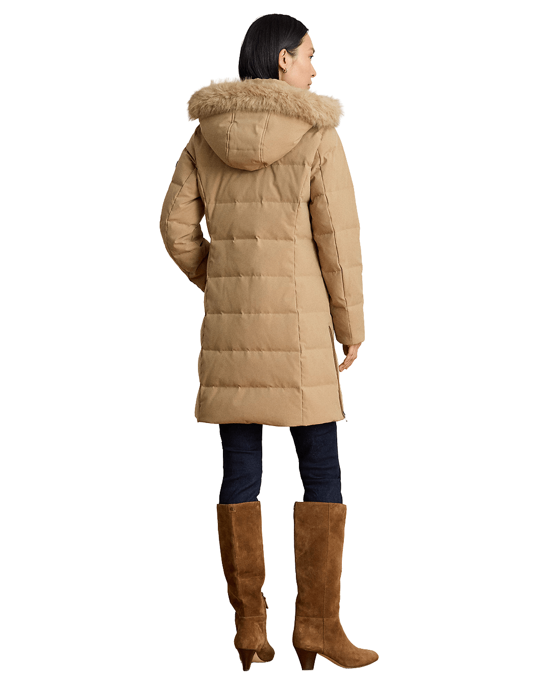 Lauren By Ralph Lauren Coats Lauren by Ralph Lauren Beige Faux-Fur-Trim Hooded Down Coat