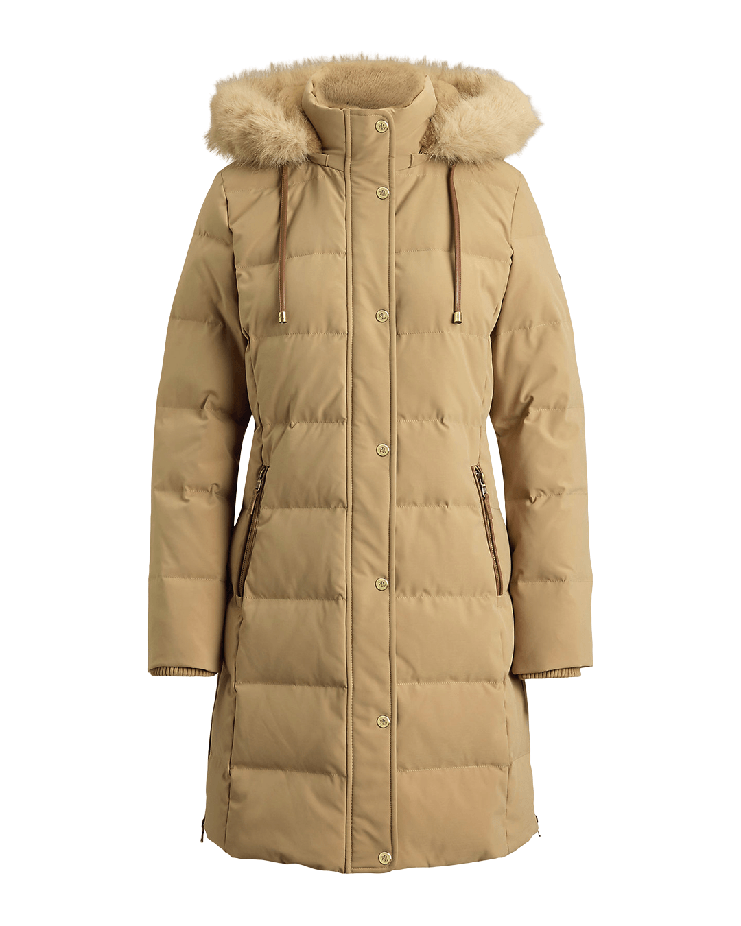 Lauren By Ralph Lauren Coats Lauren by Ralph Lauren Beige Faux-Fur-Trim Hooded Down Coat