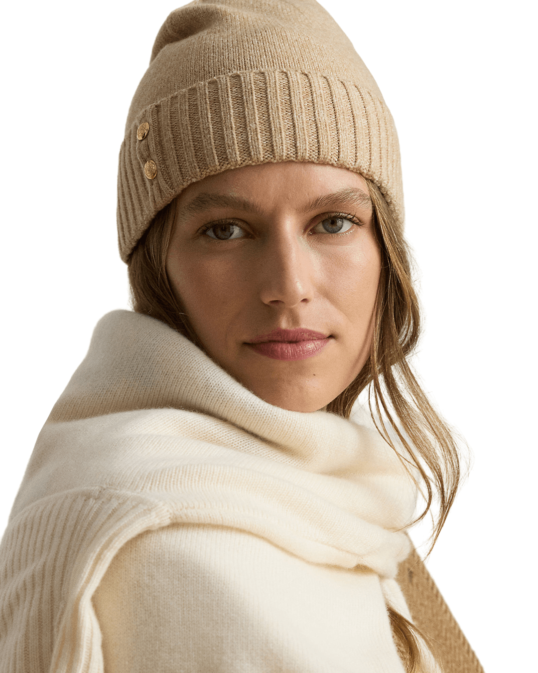 Lauren By Ralph Lauren Hats ONE Lauren by Ralph Lauren Beige Button-Trim Knit Beanie