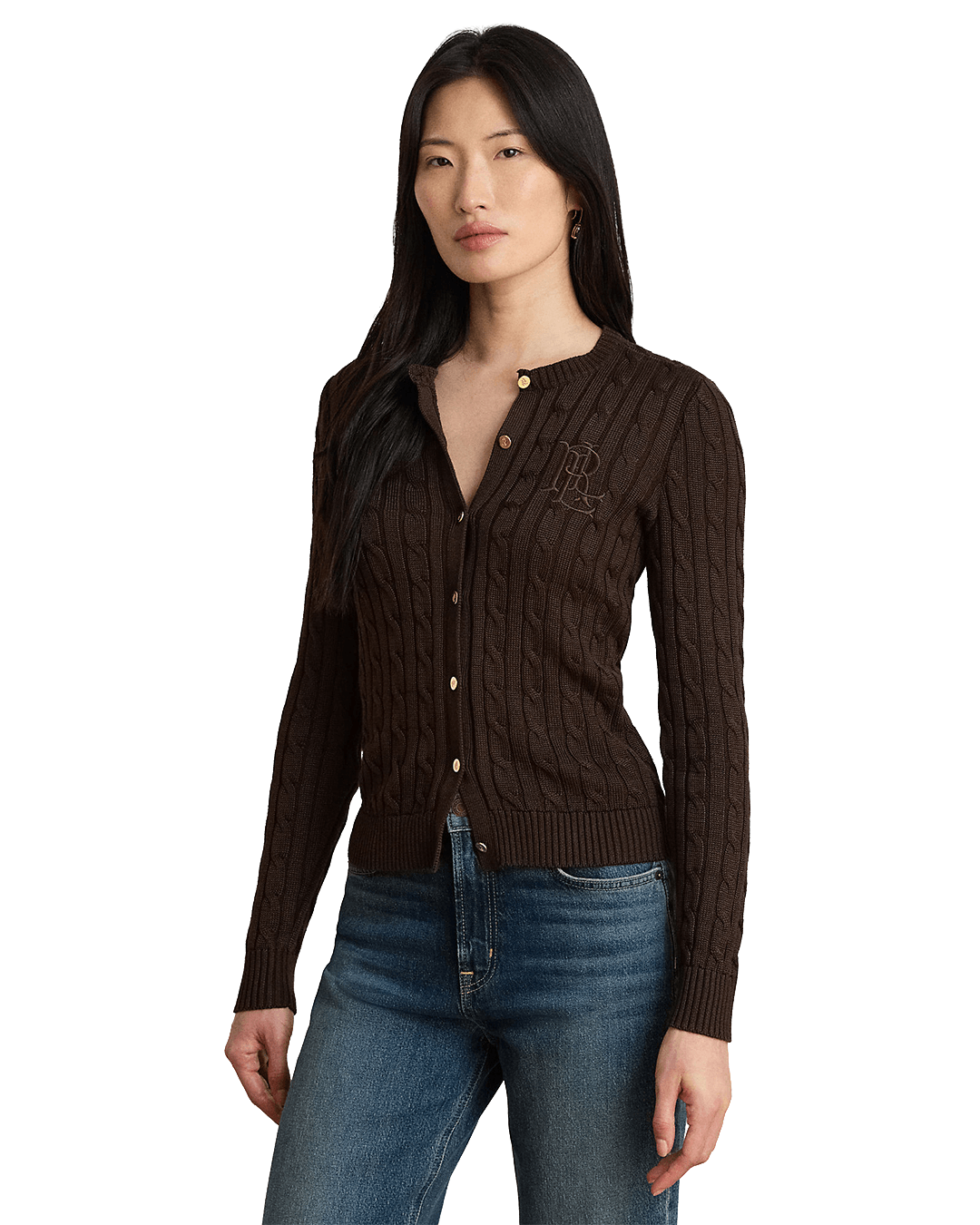 Lauren By Ralph Lauren Jumpers Lauren by Ralph Lauren Brown Cable-Knit Cotton-Blend Cardigan