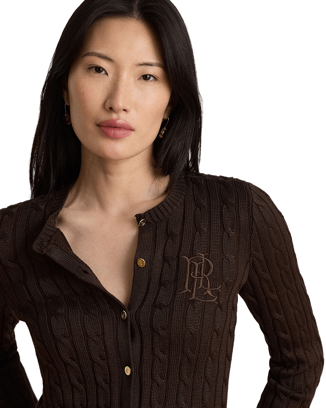 Lauren By Ralph Lauren Jumpers Lauren by Ralph Lauren Brown Cable-Knit Cotton-Blend Cardigan