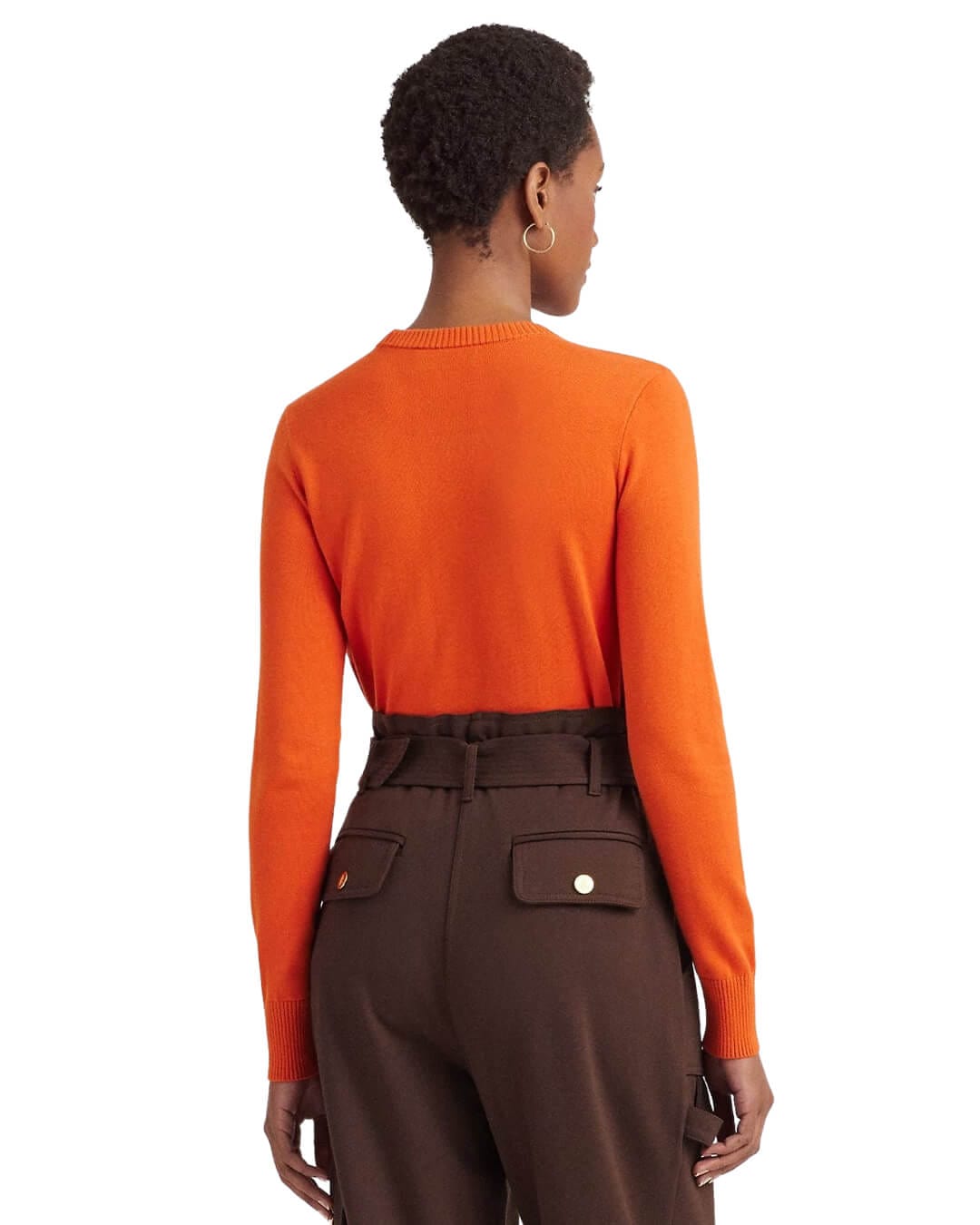 Lauren By Ralph Lauren Jumpers Lauren by Ralph Lauren Orange Belting-Motif Cotton-Blend Sweater