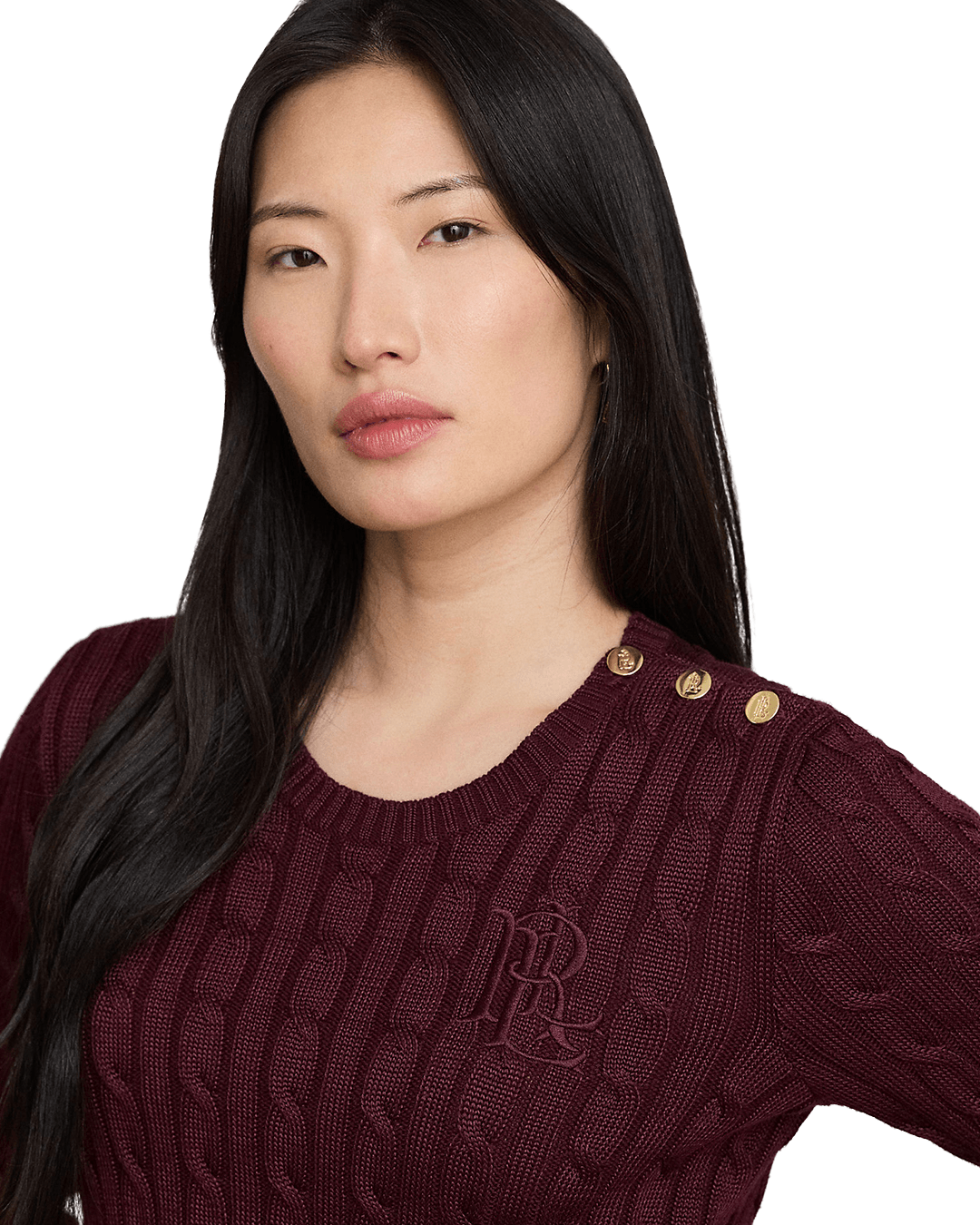 Lauren By Ralph Lauren Jumpers Lauren by Ralph Lauren Red Button-Trim Cable-Knit Sweater