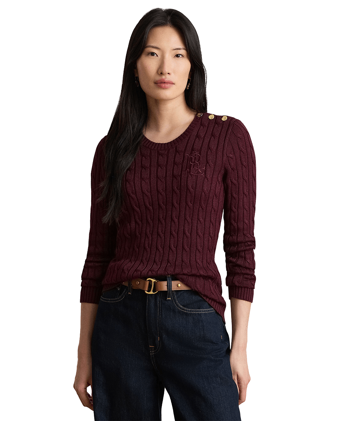 Lauren By Ralph Lauren Jumpers Lauren by Ralph Lauren Red Button-Trim Cable-Knit Sweater