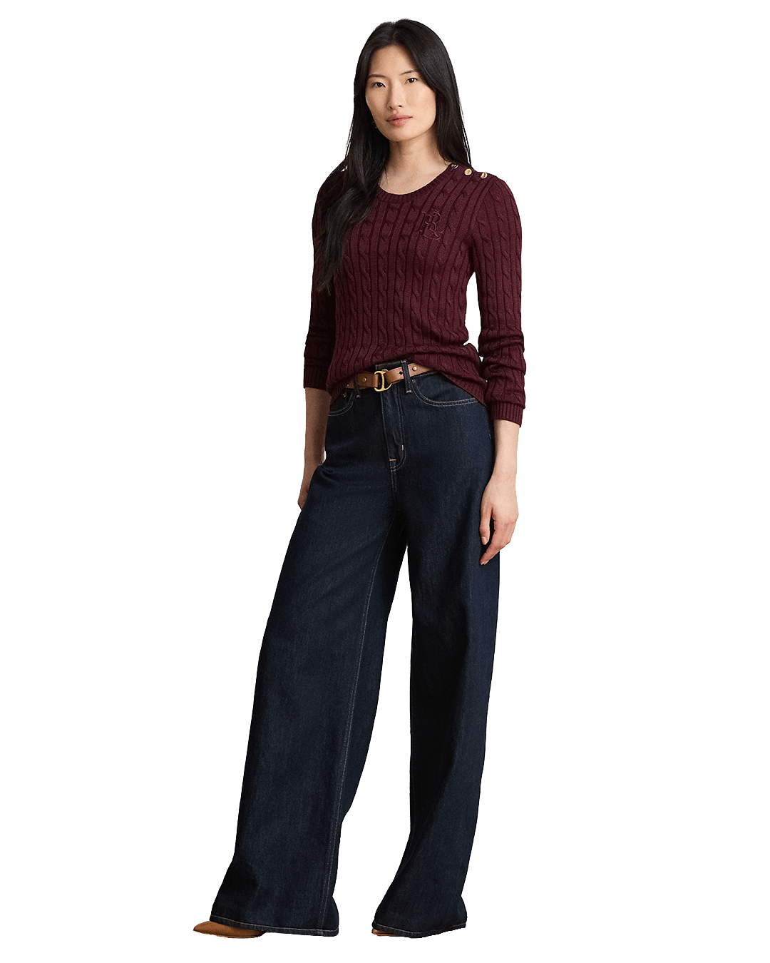 Lauren By Ralph Lauren Jumpers Lauren by Ralph Lauren Red Button-Trim Cable-Knit Sweater