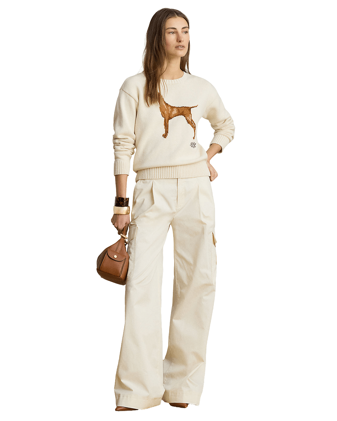 Lauren By Ralph Lauren Jumpers Lauren Cream Lauren Intarsia-Knit Vizsla Cotton Sweater Cream