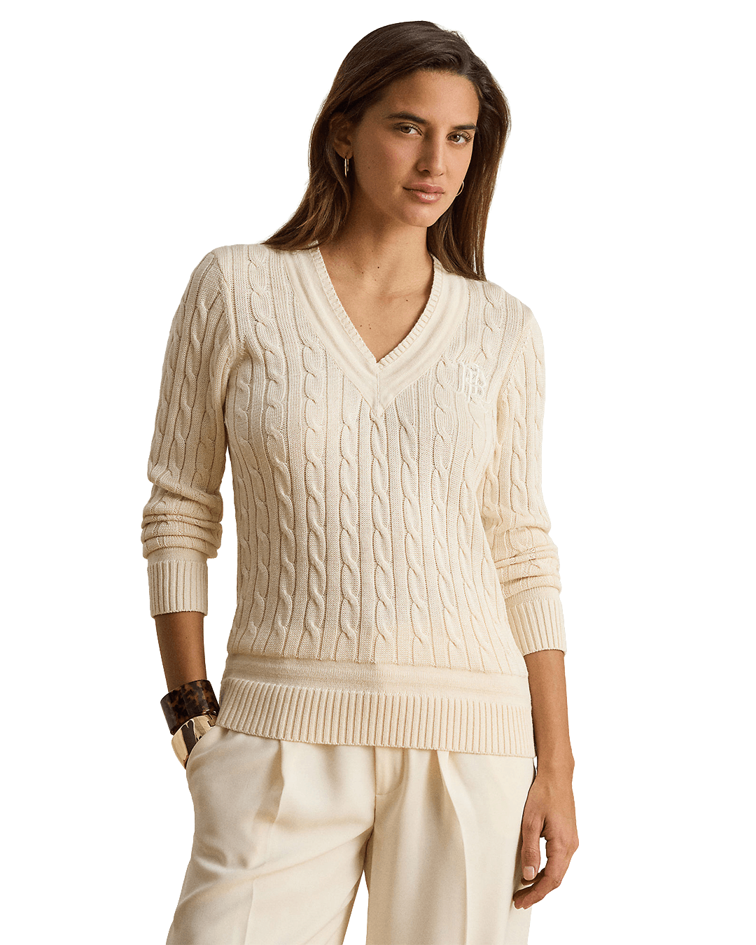 Lauren By Ralph Lauren Jumpers Lauren Cream Lauren Meren Cable-Knit Cricket Sweater Cream