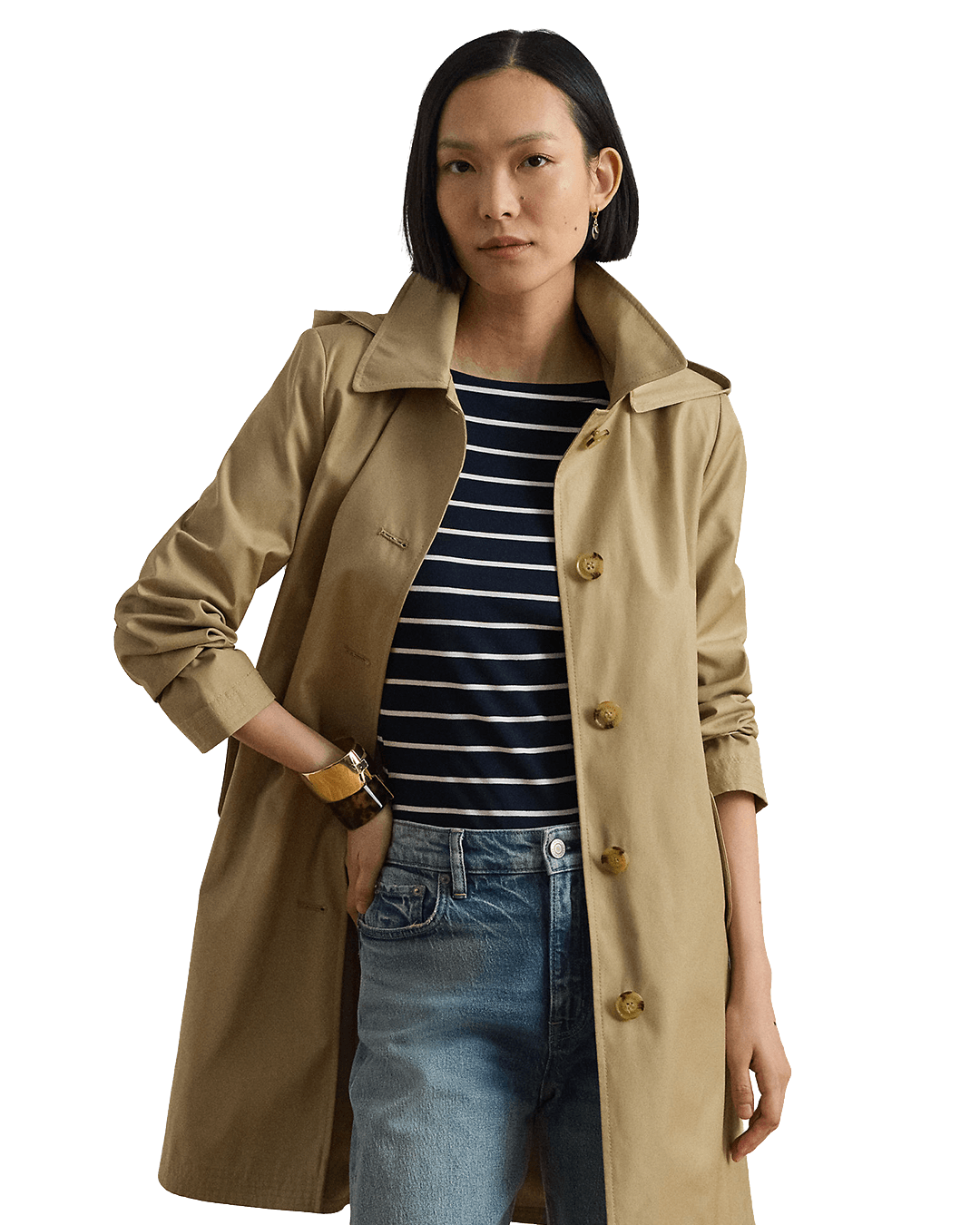 Lauren By Ralph Lauren Outerwear Lauren Beige Lauren Hooded Cotton-Blend Balmacaan Coat Beige