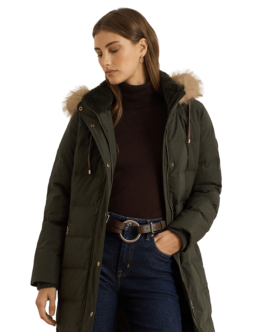 Lauren By Ralph Lauren Outerwear Lauren Green Lauren Faux-Fur-Trim Hooded Down Coat Green