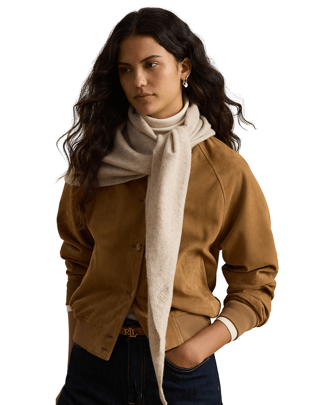 Lauren By Ralph Lauren Scarves ONE Lauren by Ralph Lauren Cream Knit Tri-Tip Scarf