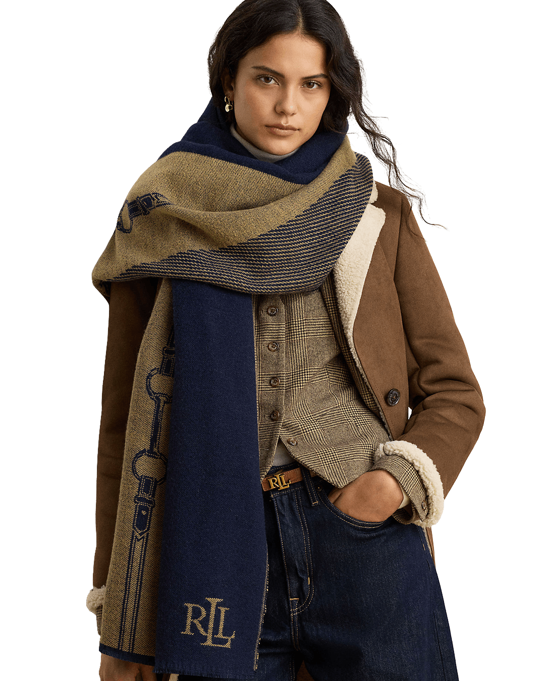 Lauren By Ralph Lauren Scarves ONE Lauren by Ralph Lauren Navy Jacquard Wrap Scarf