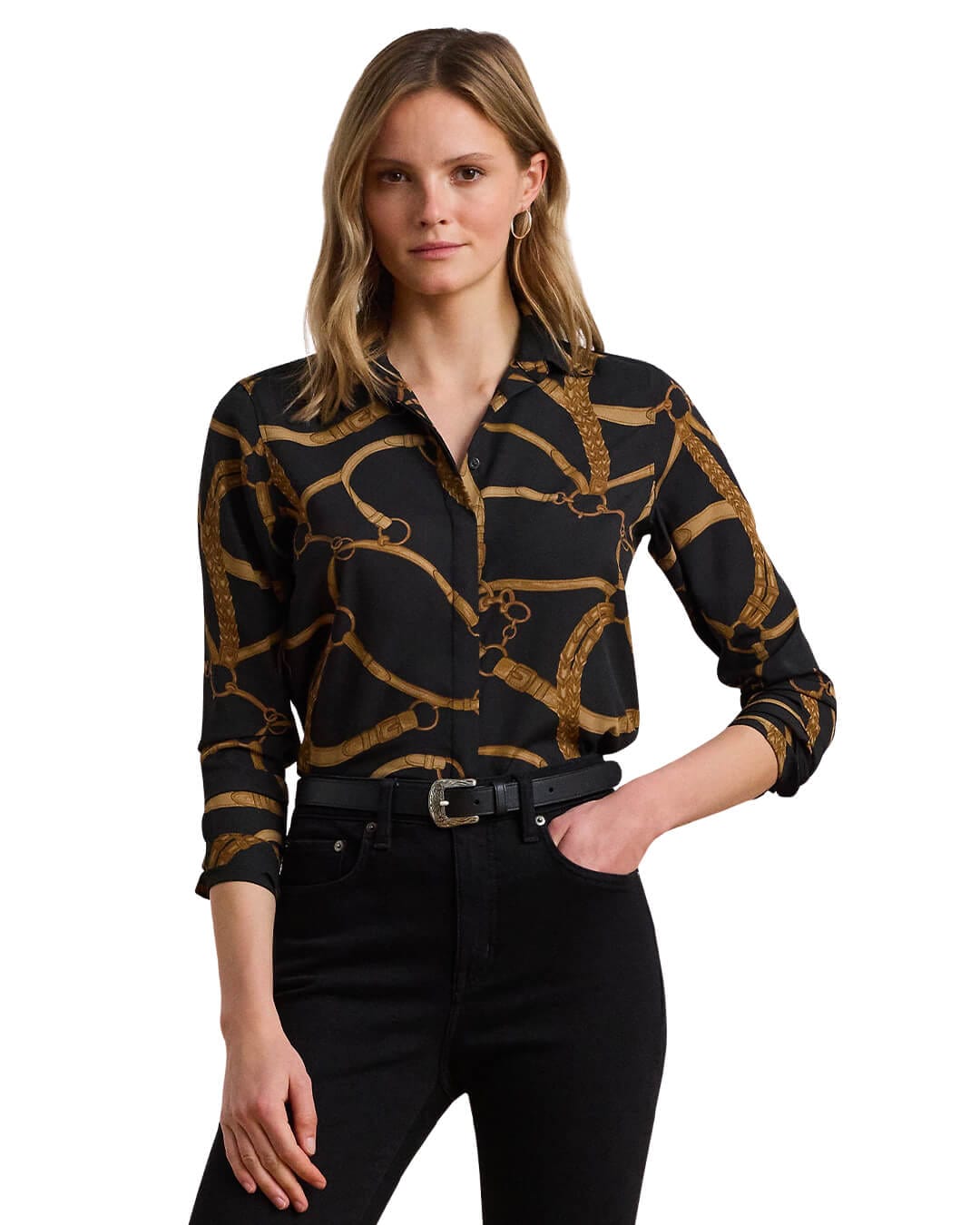 Lauren By Ralph Lauren Shirts KRISTY LS BUTTON FRONT SHIRT BLACK