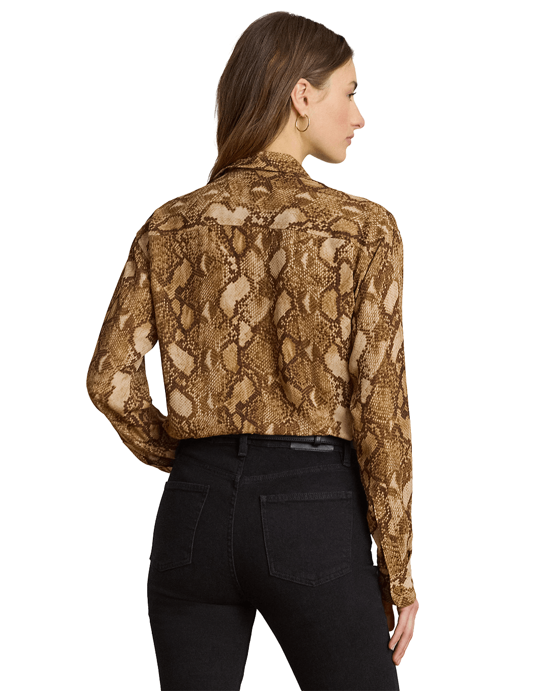 Lauren By Ralph Lauren Shirts Lauren Beige Lauren Relaxed Fit Python-Print Georgette Shirt Beige