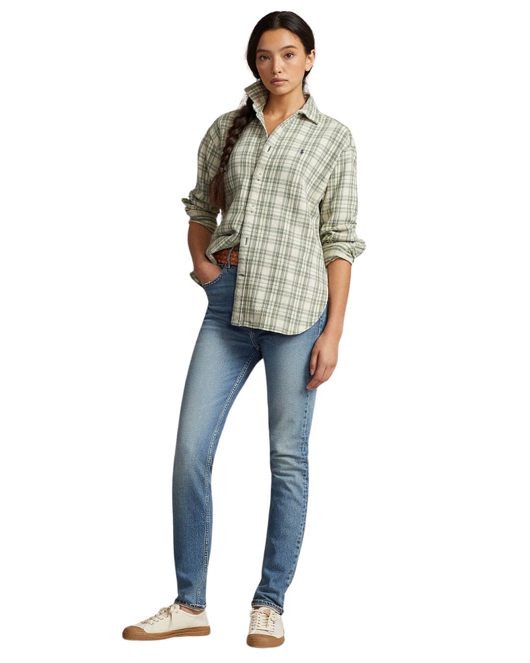 Lauren By Ralph Lauren Shirts Lauren By Ralph Lauren Plaid Green Relaxed Fit Plaid Cotton Shirt