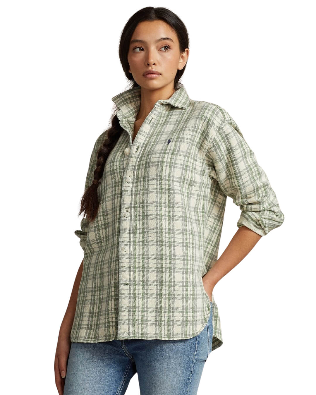 Lauren By Ralph Lauren Shirts Lauren By Ralph Lauren Plaid Green Relaxed Fit Plaid Cotton Shirt