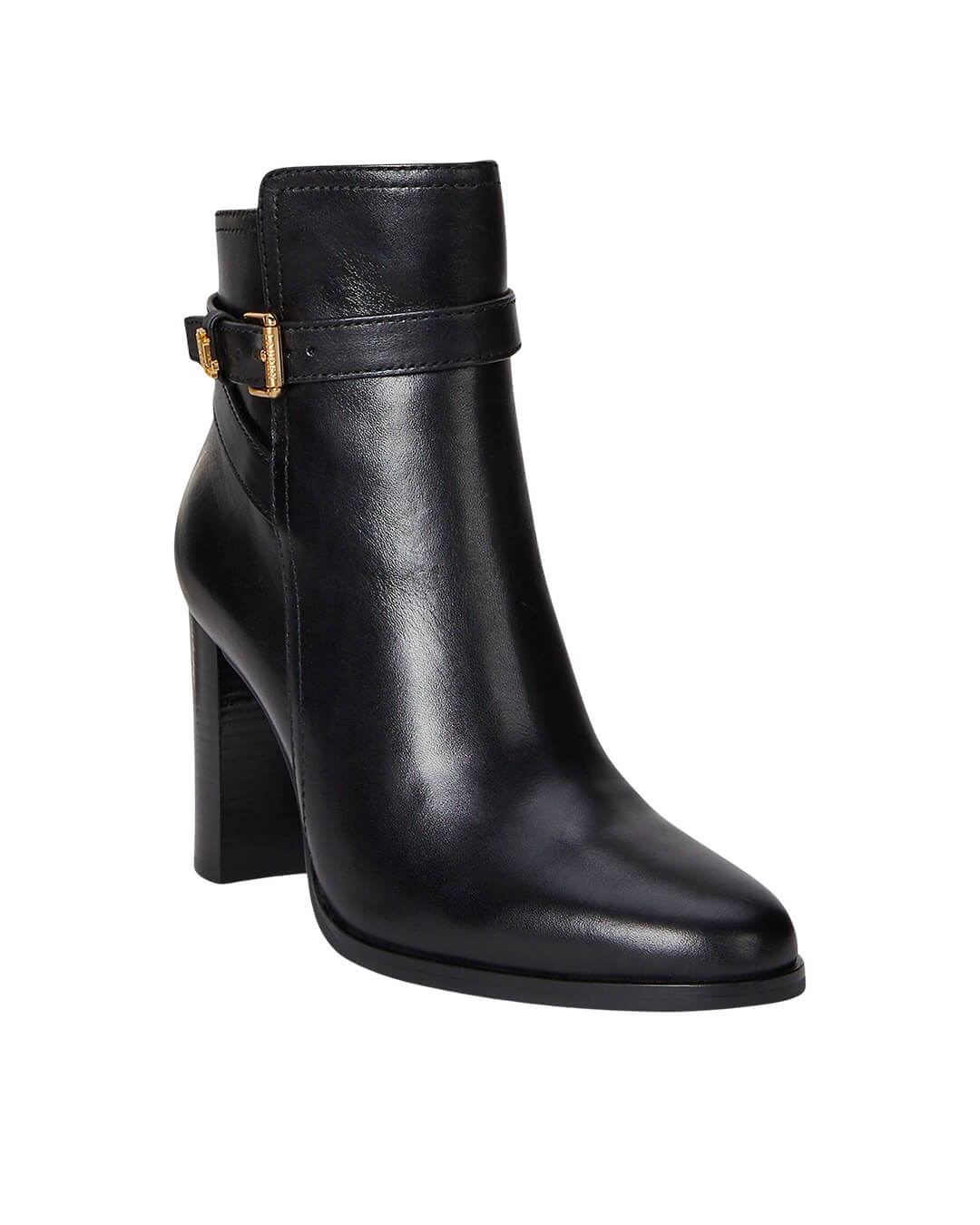 Lauren By Ralph Lauren Shoes BROOKE II BURNISHED LEATHER BOOTIE HEEL BLACK