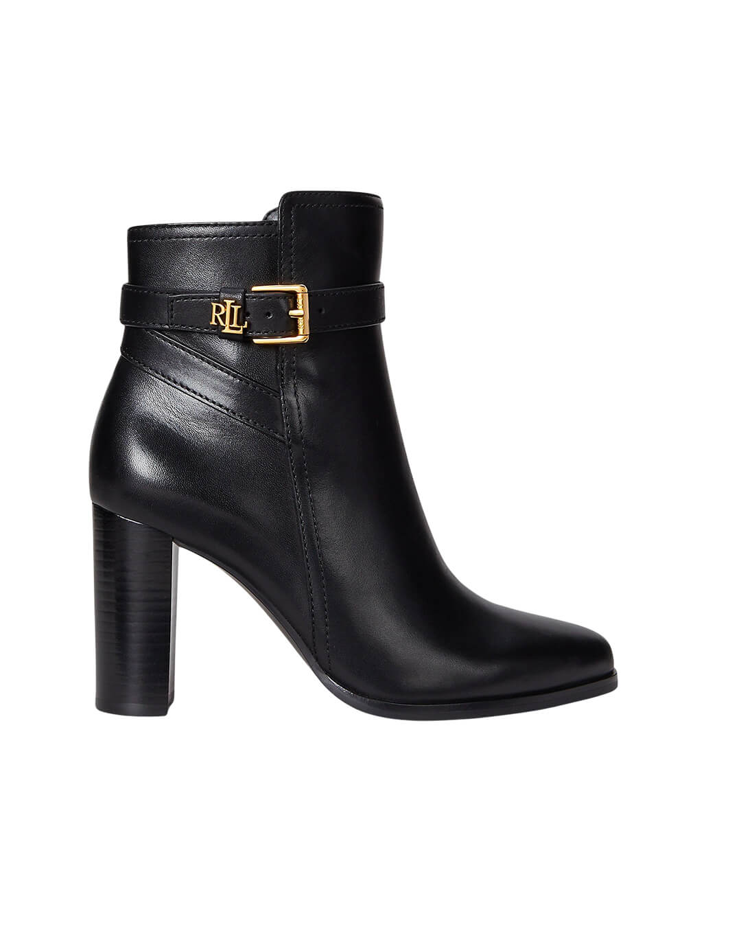 Lauren By Ralph Lauren Shoes BROOKE II BURNISHED LEATHER BOOTIE HEEL BLACK