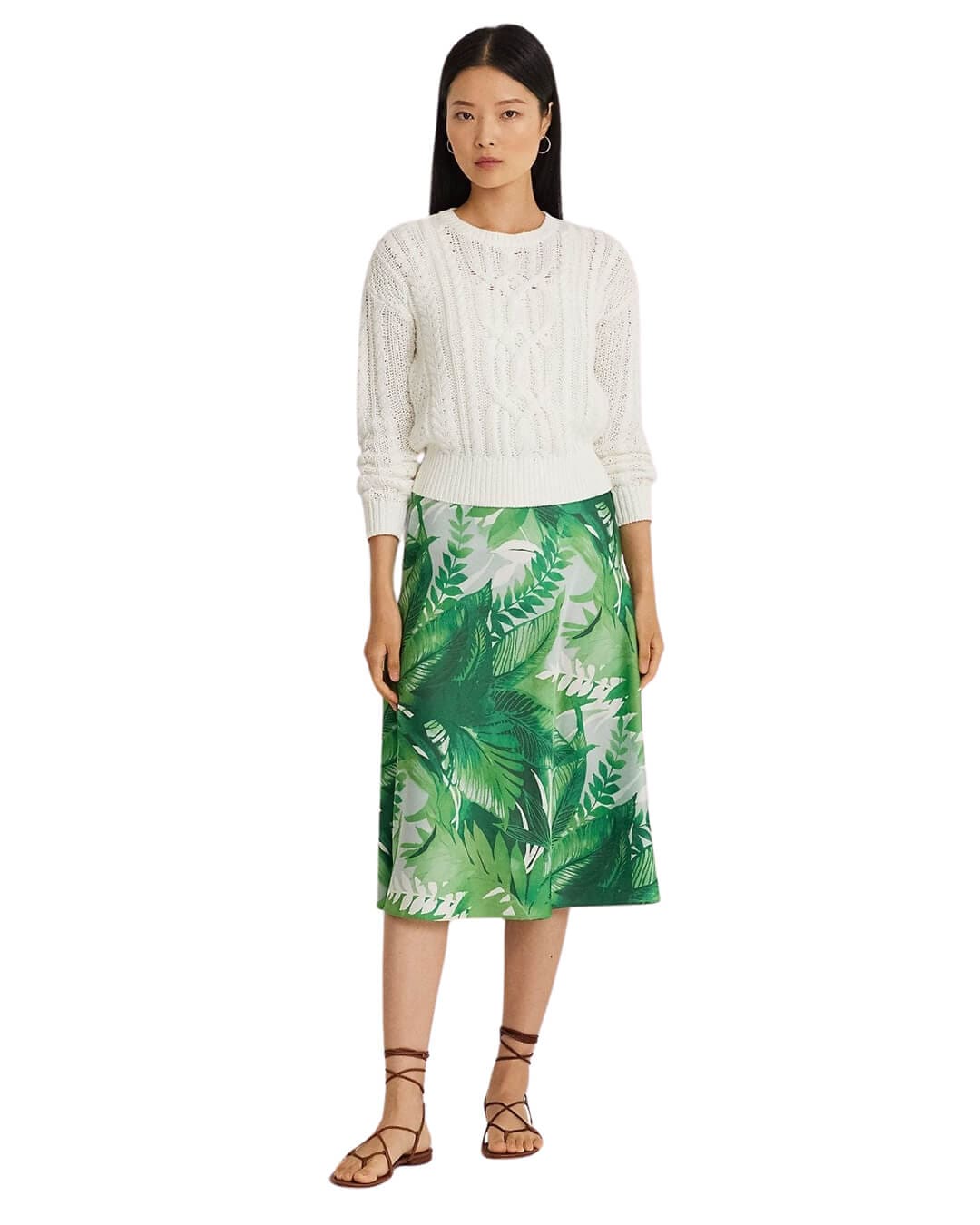 Lauren By Ralph Lauren Skirts Lauren By Ralph Lauren Palm Frond-Print Charmeuse Midi Skirt