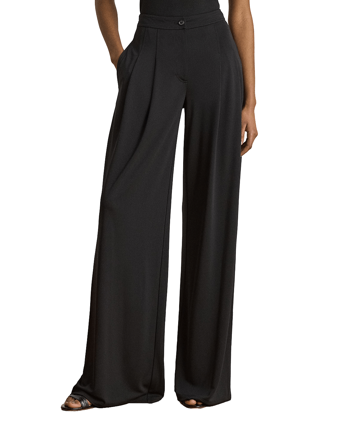 Lauren By Ralph Lauren Trousers Lauren Black Lauren Chabrell Pleated Stretch Wide Pant Black