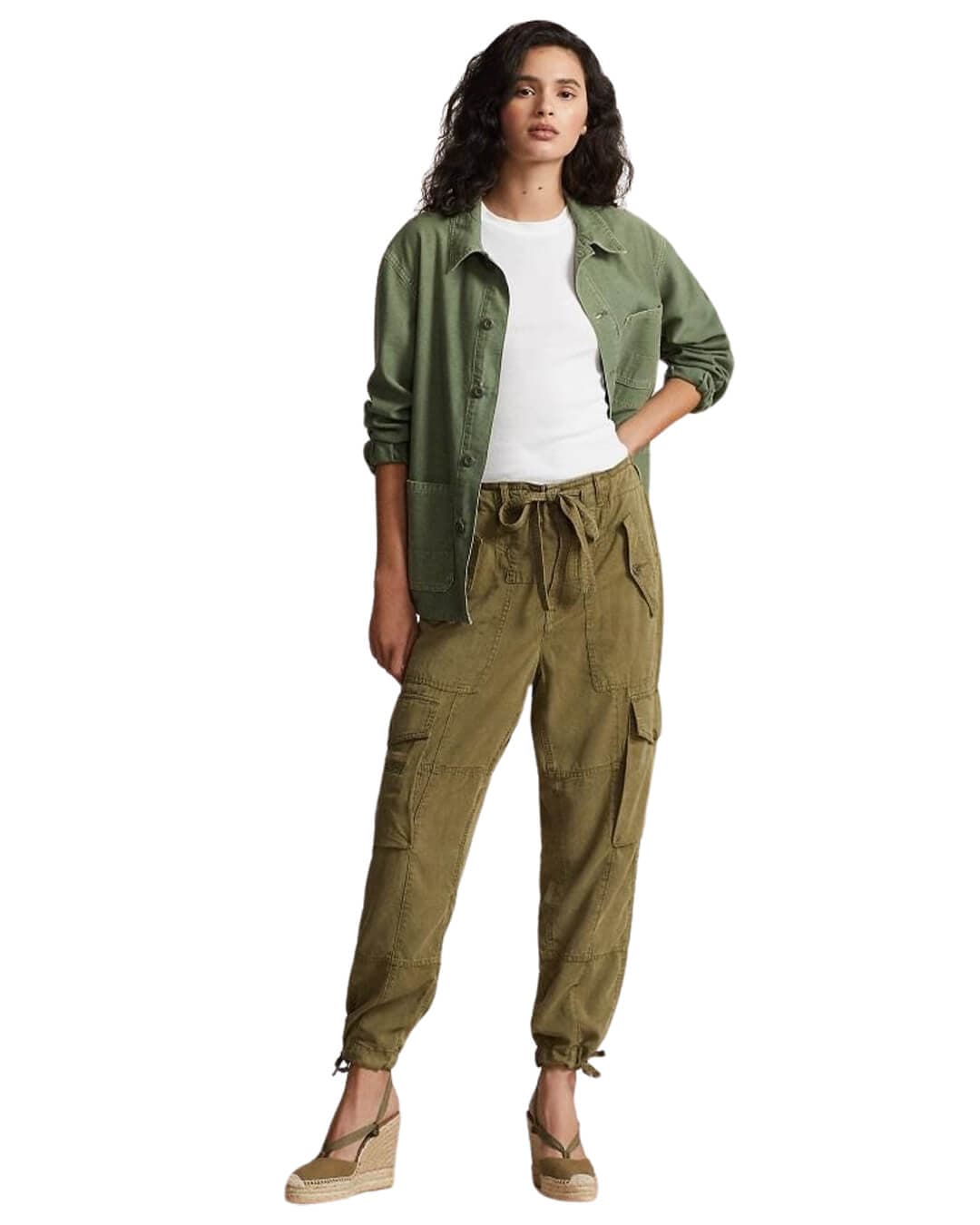 Lauren By Ralph Lauren Trousers Lauren By Ralph Lauren Green Linen-Blend Twill Cargo Pant