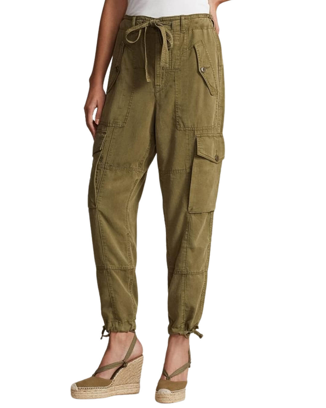 Lauren By Ralph Lauren Trousers Lauren By Ralph Lauren Green Linen-Blend Twill Cargo Pant