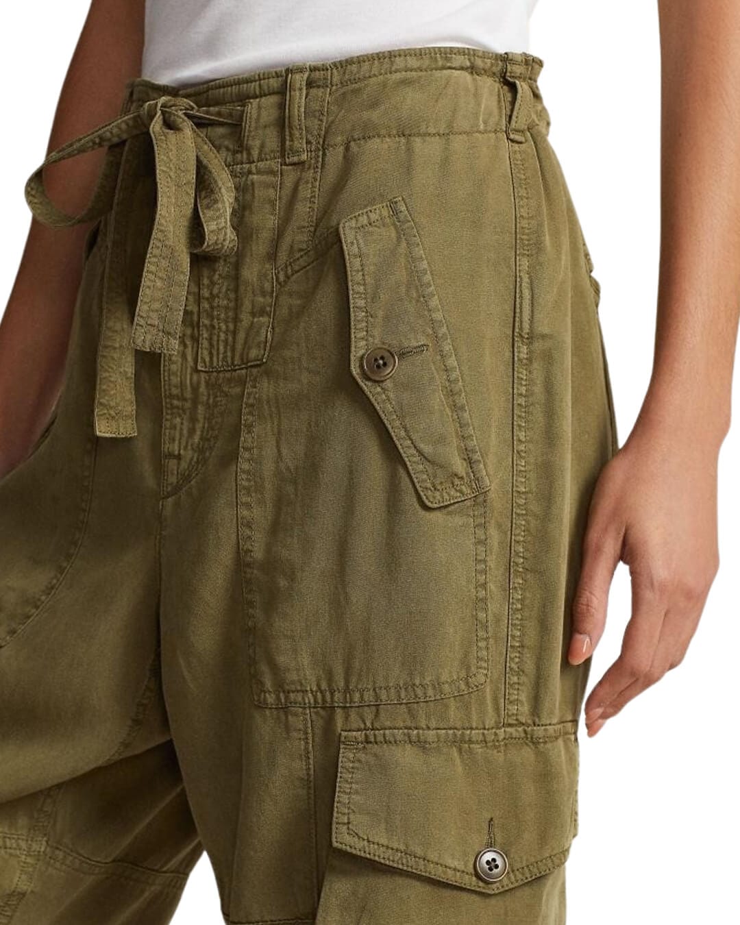 Lauren By Ralph Lauren Trousers Lauren By Ralph Lauren Green Linen-Blend Twill Cargo Pant