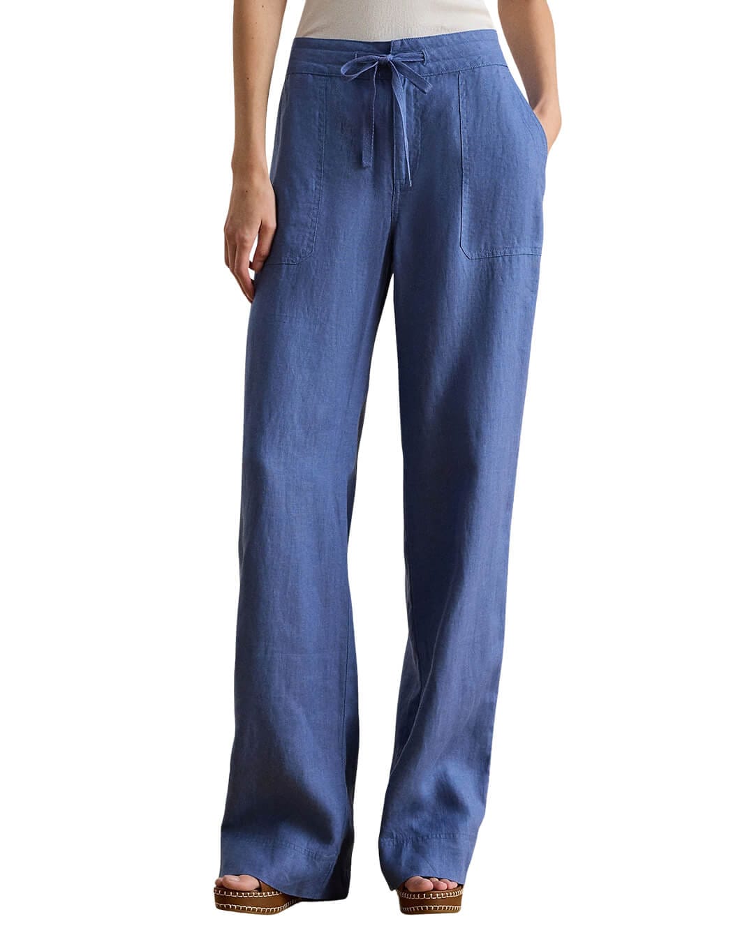 Lauren By Ralph Lauren Trousers Lauren By Ralph Lauren Jovonie Wide Leg Linen Pants Blue Trousers
