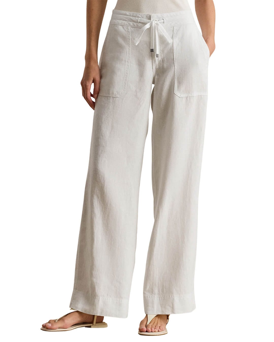 Lauren By Ralph Lauren Trousers Lauren By Ralph Lauren Jovonie Wide Leg Linen Pants White Trousers