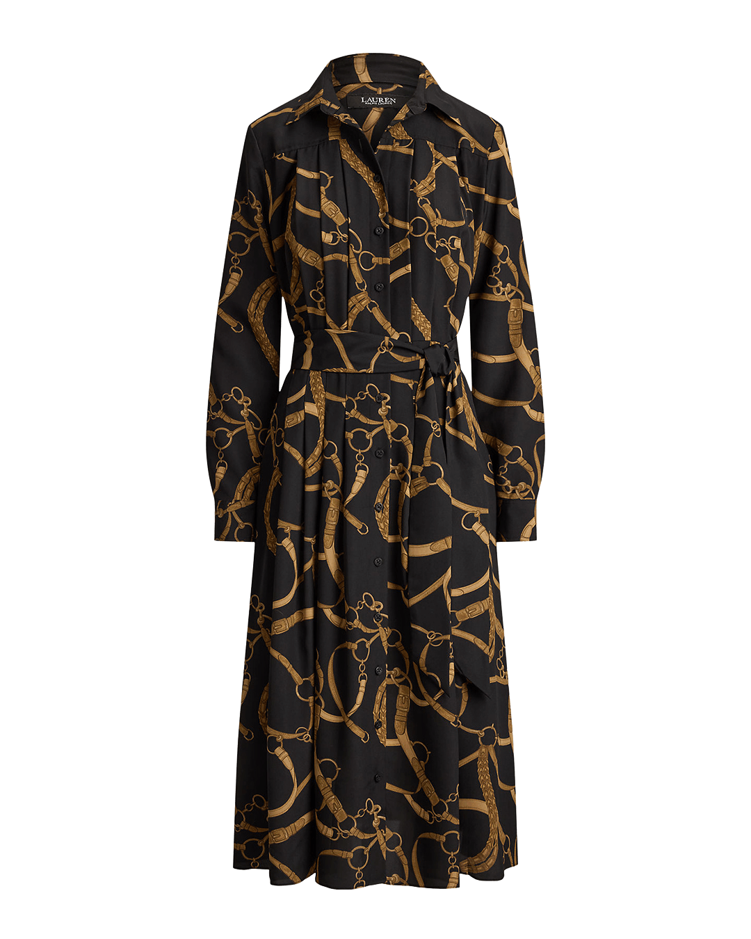 Lauren Dresses Lauren Black Lauren Belting-Print Pleated Shirtdress Black