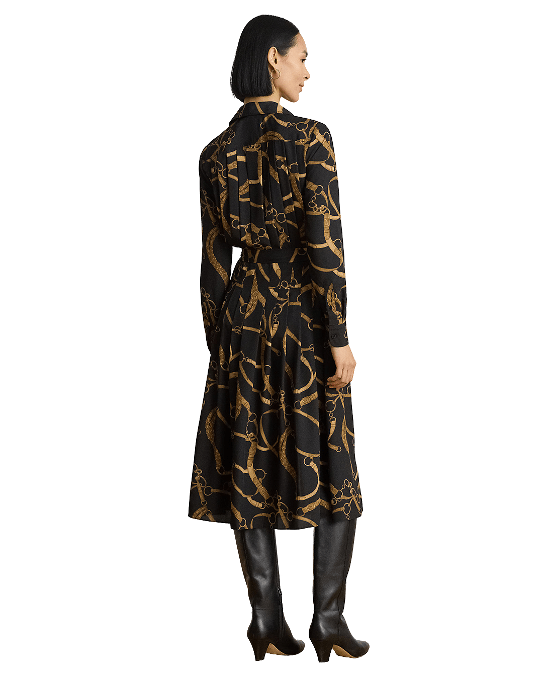 Lauren Dresses Lauren Black Lauren Belting-Print Pleated Shirtdress Black