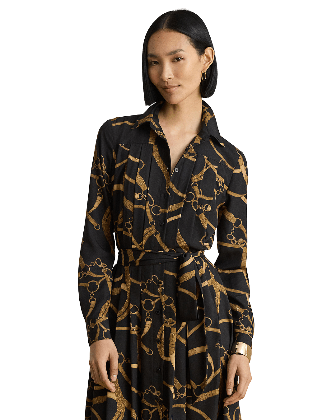 Lauren Dresses Lauren Black Lauren Belting-Print Pleated Shirtdress Black