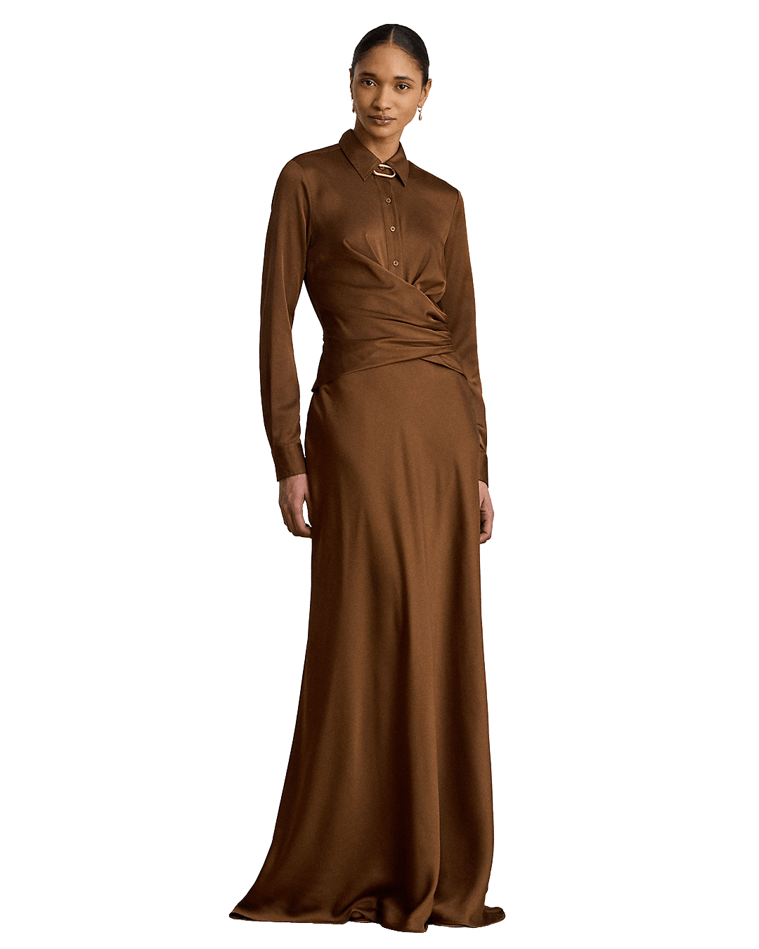 Lauren Dresses Lauren Brown Lauren Pleated Button-Up Charmeuse Gown Brown