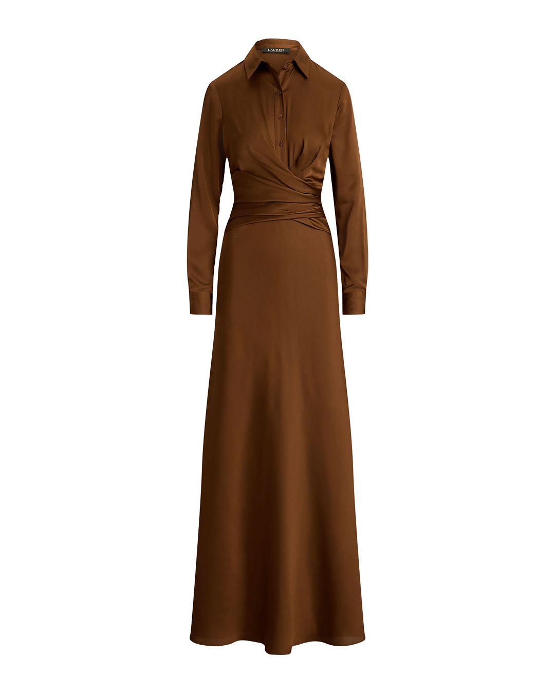 Lauren Dresses Lauren Brown Lauren Pleated Button-Up Charmeuse Gown Brown