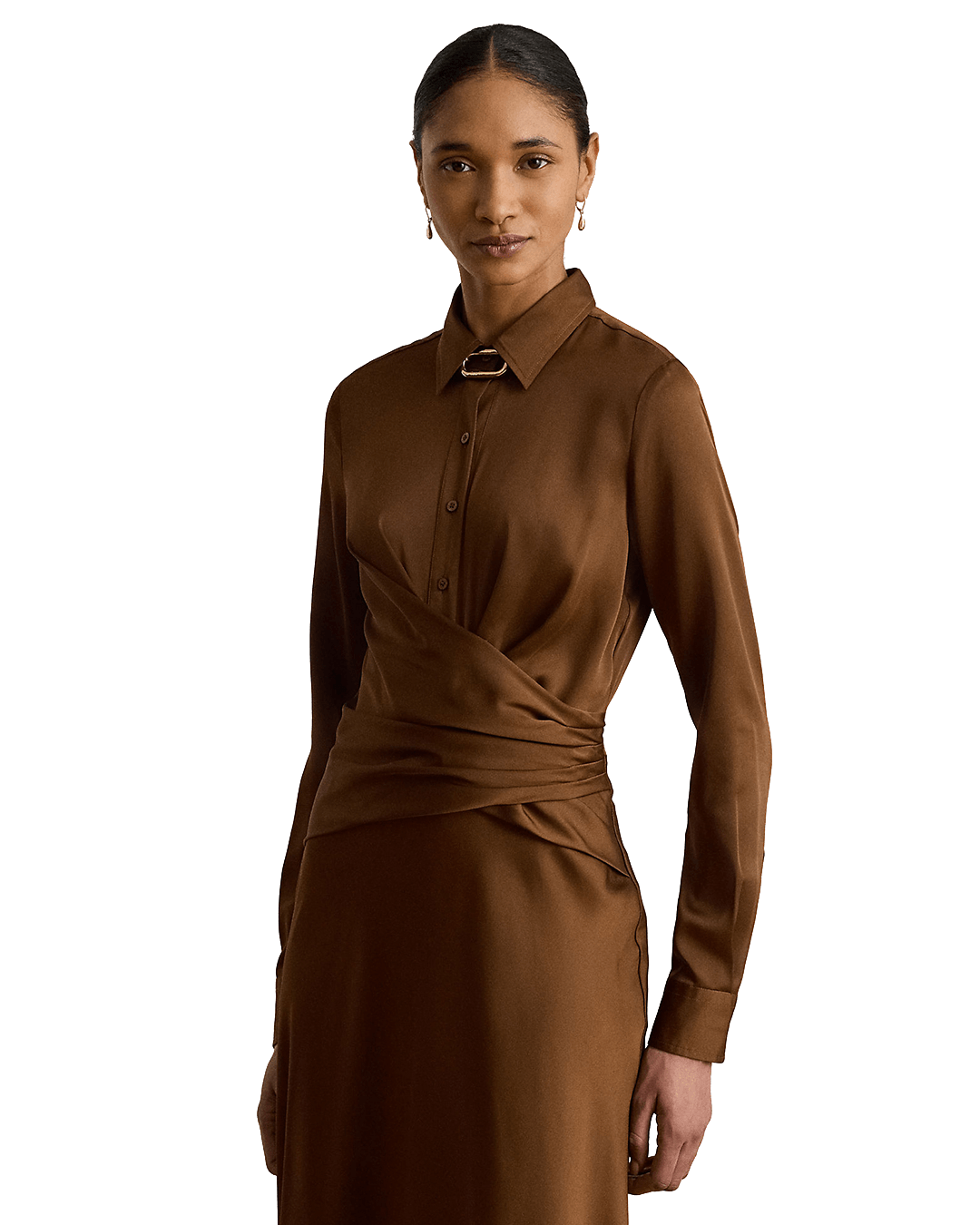 Lauren Dresses Lauren Brown Lauren Pleated Button-Up Charmeuse Gown Brown